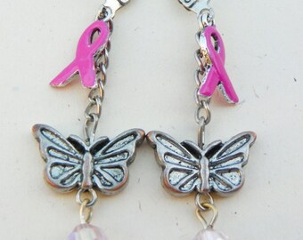 Cancer Ribbon Earrings Breast Cancer Earrings cancer pink ribbon earrings jewelry butterfly earrings breast cancer awareness earrings