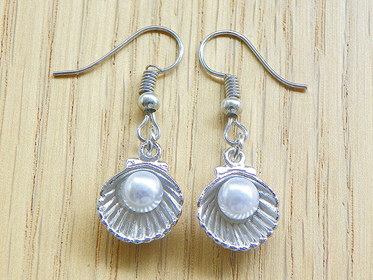 Pearl Earrings Shell Earrings Silver Earrings Drop Earrings Etsy