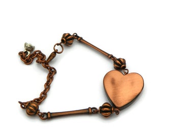 Valentines Day Bracelet heart bracelet copper bracelet adjustable bracelet fun bracelet