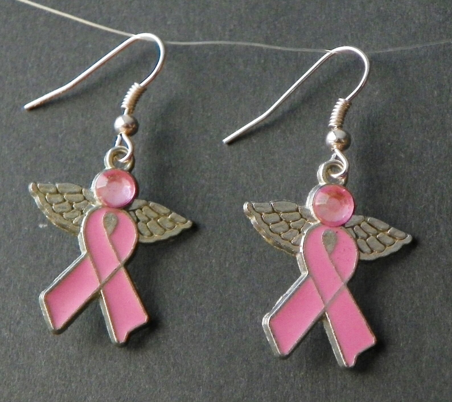 Breast Cancer Earrings Pink Ribbon Earrings Ribbon With Wings Etsy