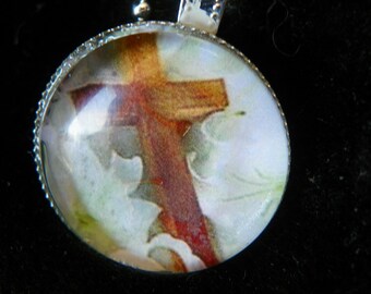 Easter Pendant Cross Lilys necklace cross pendant cross necklace Easter jewelry Easter necklace Easter Lily necklace Christian necklace