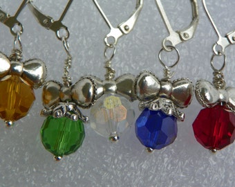 Cute little earrings Swarovski Crystal Beads with a bow on top  Swarovski earrings crystal earrings colorful earrings gift  present dangle