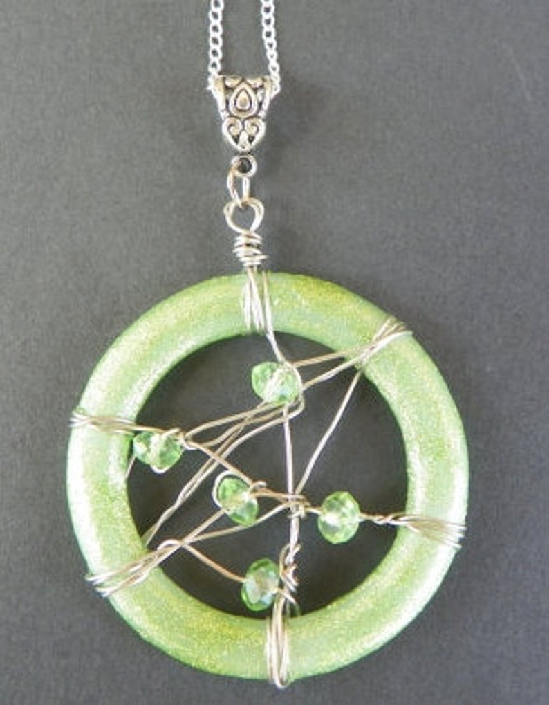 Wire Wrapped Necklace Green Necklace Green Pendant Light Etsy