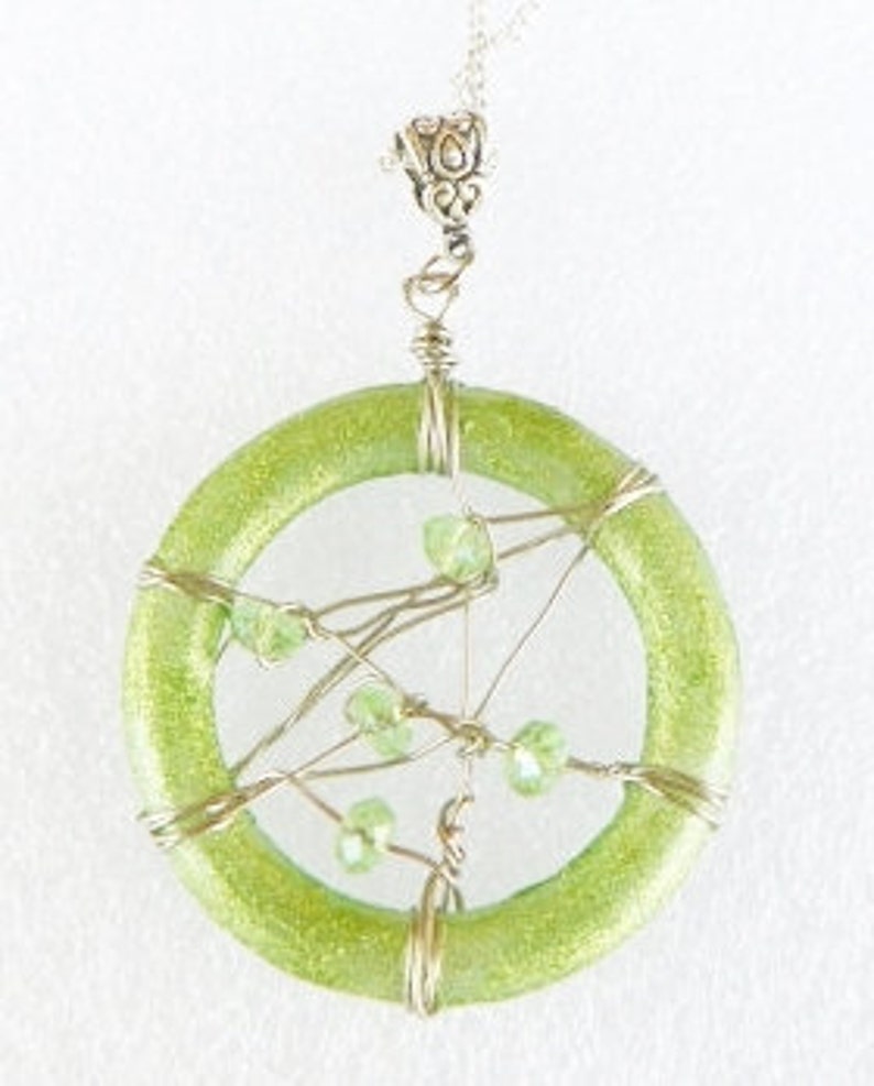 Wire Wrapped Necklace Green Necklace Green Pendant Light Etsy