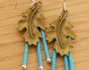 Turquoise Earrings leaf earrings dangle earrings drop earrings turquoise and silver earrings boho earrings one of a kind earrings handcrafte