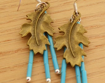 Boucles d'oreilles turquoise boucles d'oreilles feuille boucles d'oreilles pendantes boucles d'oreilles boucles d'oreilles turquoise et argent boucles d'oreilles boho boucles d'oreilles uniques en leur genre artisanat