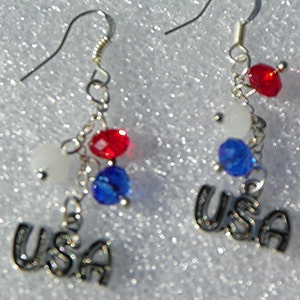 July 4th earrings 4th of July earrings USA Earrings red white and blue earrings Swarovski Crystal earrings USA patriotic earrings American image 3