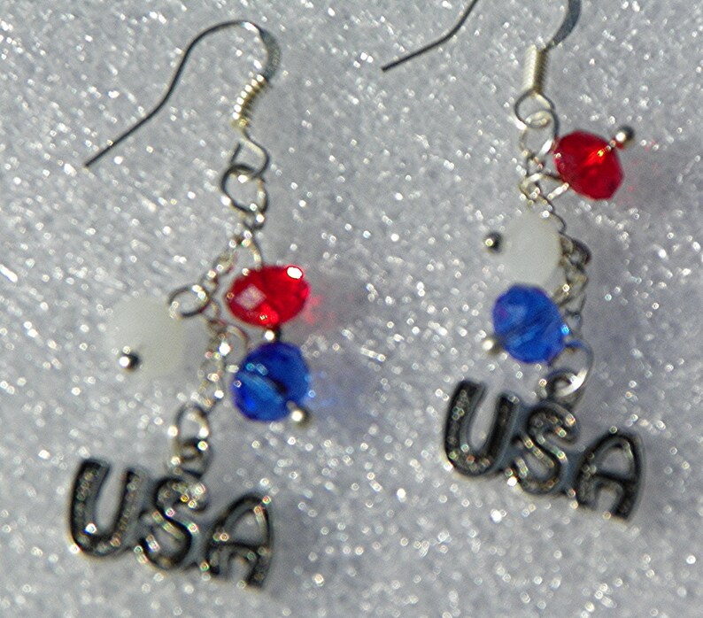 July 4th earrings 4th of July earrings USA Earrings red white and blue earrings Swarovski Crystal earrings USA patriotic earrings American image 3