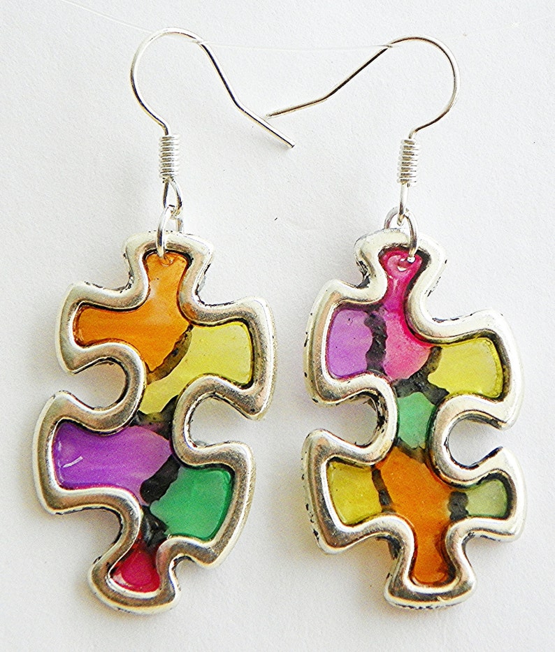 Autism Earrings Autism awareness earrings puzzle earrings Autism puzzle earrings colorful earrings puzzle piece earrings light weight earri image 3