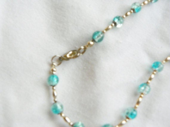 Aqua Necklace Crackle Bead Necklace Light Blue Necklace - Etsy