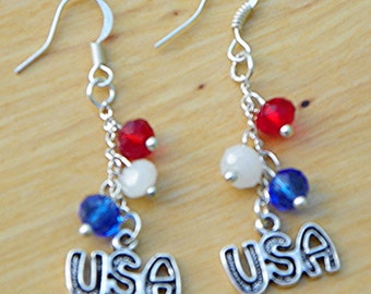 4 lipca kolczyki 04 lipca kolczyki USA czerwony biały i niebieskie kolczyki Swarovski Crystal kolczyki USA patriotyczne kolczyki American