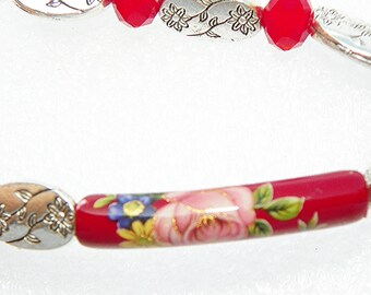 Mothers Day Bracelet  Flower Red bracelet silver bracelet flower bracelet crystal bracelet Valentine's Day Bracelet valentines jewelry