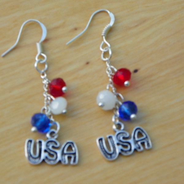 July 4th earrings 4th of July earrings USA Earrings red white and blue earrings Swarovski Crystal earrings USA patriotic earrings American