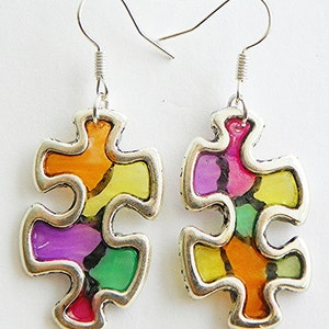 Autism Earrings Autism awareness earrings puzzle earrings Autism puzzle earrings colorful earrings puzzle piece earrings light weight earri image 1
