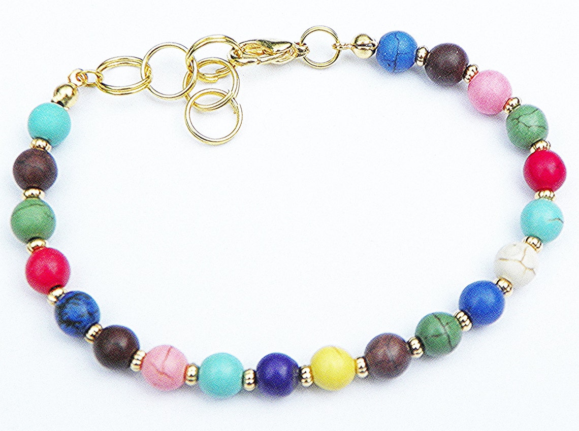 Multicolored Bracelet Beaded Bracelet Howlite Bracelet Gold Bracelet