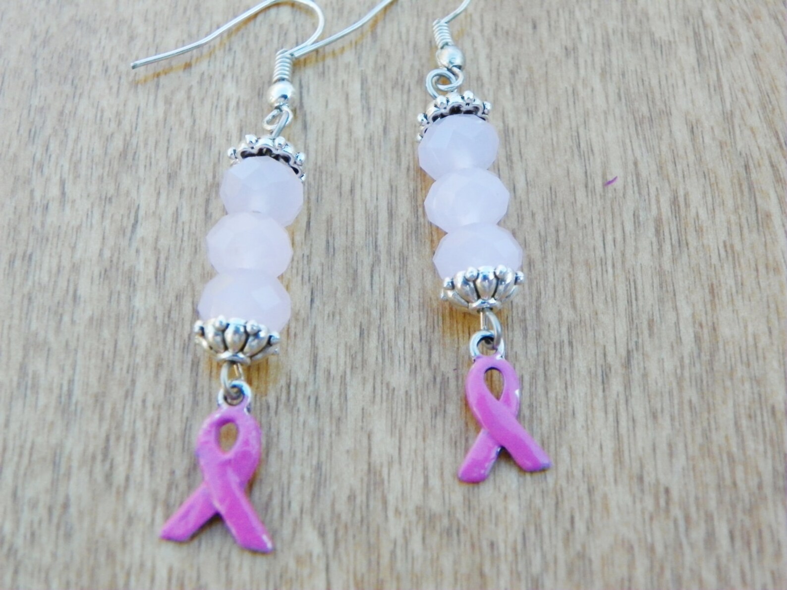 Breast Cancer Earrings Pink Ribbon Earrings Cancer Earrings Etsy