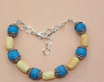 Turkey Turquoise and Bone bracelet turquoise bracelet bone bead bracelet handcrafted bracelet handmade bracelet boho style bracelet gift