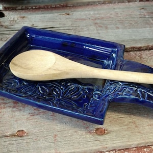 Andover Pottery — Large Modern Black Spoon Rest, Handmade Pottery Spoon  Holder, Made in USA
