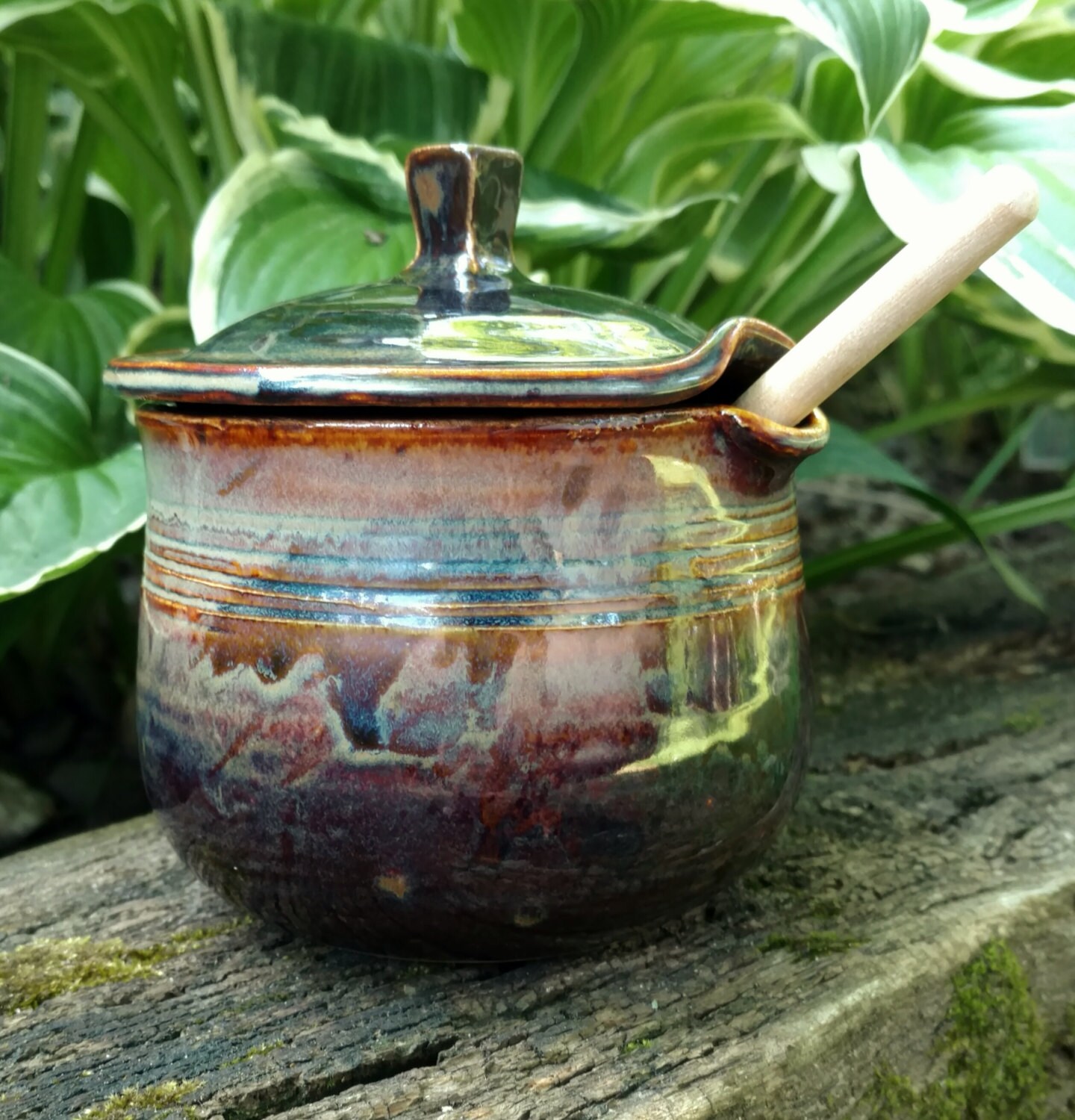 Pottery Honey Pot / handmade honey jar with wooden honey Etsy