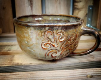 Suppentasse / Tontopf / Schüssel mit Henkel / Handgemacht / Keramik / großer Becher / handgemachtes Geschenk / Americano Becher / Frühstückstasse / Topfschüssel / Vater