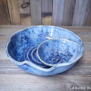 Chip and dip bowl / pottery chip and dip / double bowl / pottery serving bowl / pistachio bowl / Nut bowl / cherry bowl / Thanksgiving