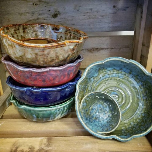 Chip and Dip Bowl / Pottery Chip and Dip / Double Bowl / Etsy
