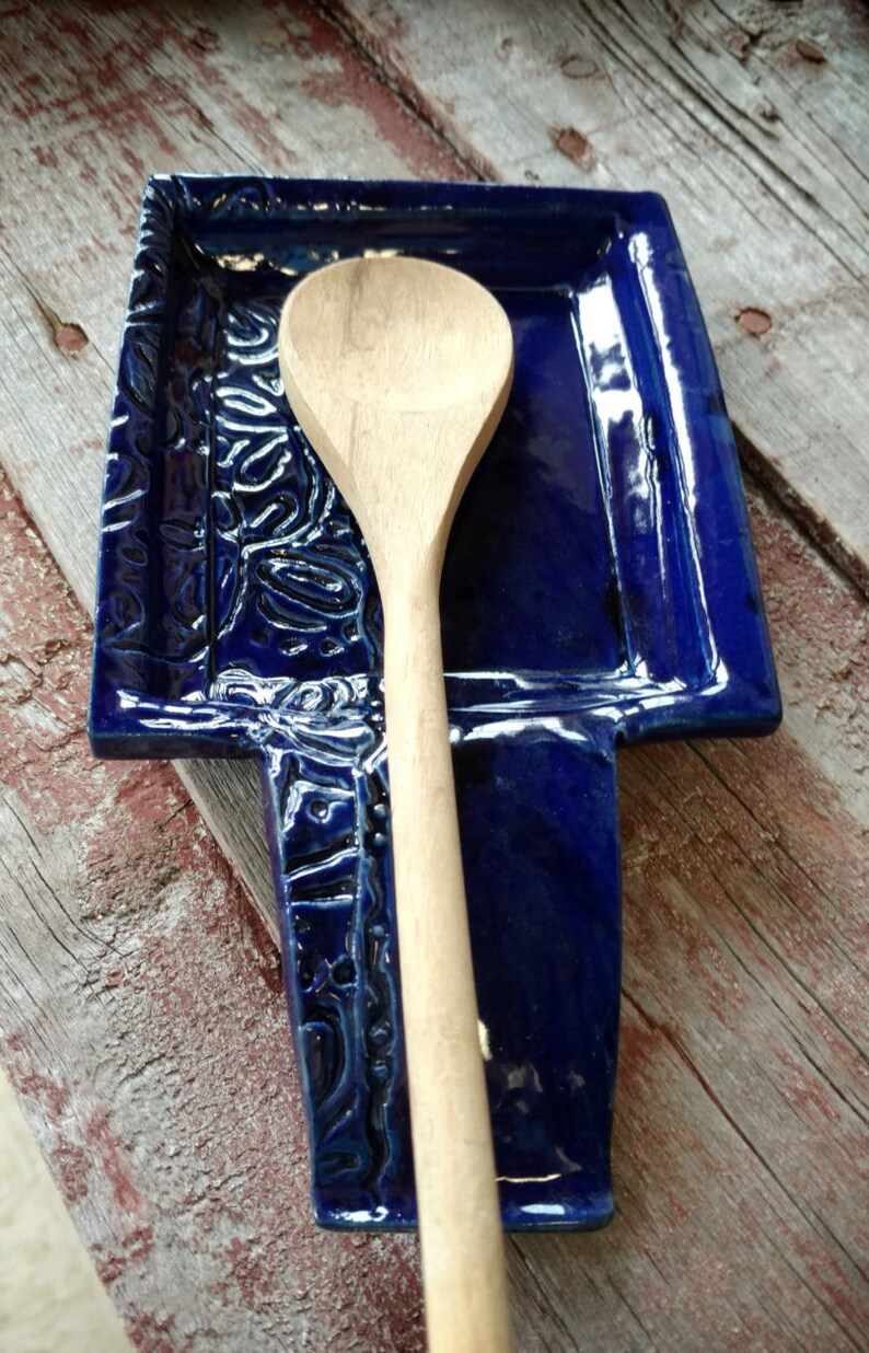 Pottery Spoon Rest / Square Spoon Holder / Stamped Ceramic Etsy