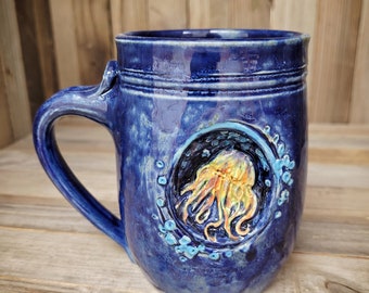 Jellyfish mug / peekaboo mug / tea cup / pottery / ceramic / ocean / Unique gift / limited edition / handmade / gift / whimsical