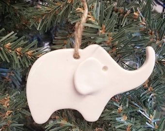 Handmade Porcelain Elephant Ornament, Baby's First Christmas Gift
