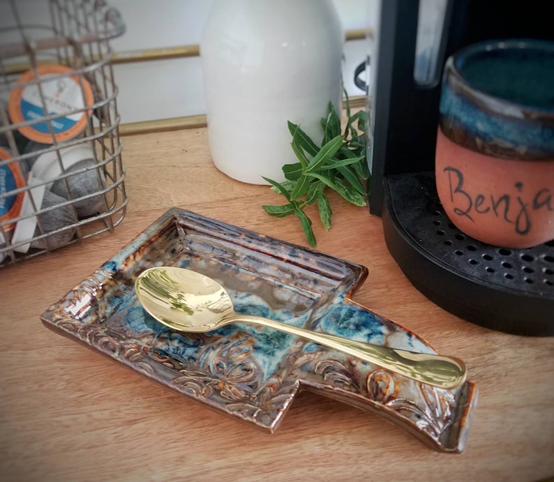 Pottery Spoon Rest / Square Spoon Holder / Stamped Ceramic Etsy
