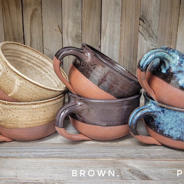 Soup Mug / Crock / Bowl with Handle / Handmade / pottery / large mug /  Americano mug / breakfast cup / Yellowstone / Mother's day gift