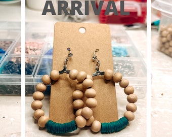 Wooden and Clay Bead Hoop Earrings