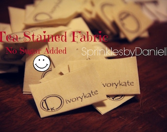 Tea Stained Fabric Labels, 200 folded labels
