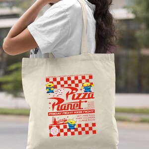 Pizza Planet Toy Story Tote Bag, Pizza Planet Tote Bag, Funny Disney Pizza Bag, Disney Aliens Tote Bag, Toy Story Family Bag image 1