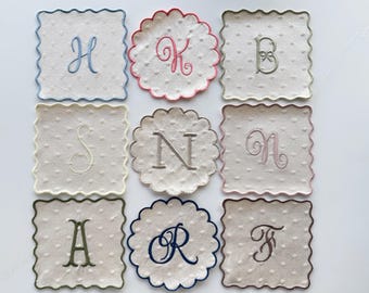 Embroidered Scalloped Cocktail Napkins – Set of 4 or 6, Cotton Blend