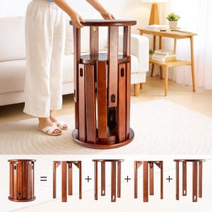 Ensemble de 4 tabourets ronds empilables en bois massif, meubles multifonctionnels