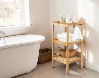 Bamboo 3 Tier Storage Rack Bathroom Bedroom Organiser Shelf Unit