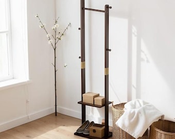 Bamboo Clothing Rack with Hanging Rail Space Saving Garment Stand