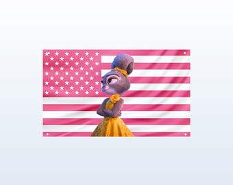 Judy Hopps Flag, Zootopia Wall Banner, Cute Disney Aesthetic Decor, Pink Dorm & Frat Room Wall Art