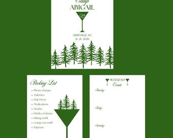 Camp Bachelorette Party Pack (Invitation, Packing List, and Itinerary Templates) 5x7in e-vite or printable