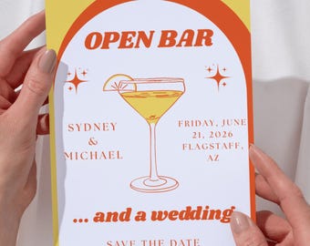 Open Bar Save the Date - Downloadable Template. Retro cocktail vibes