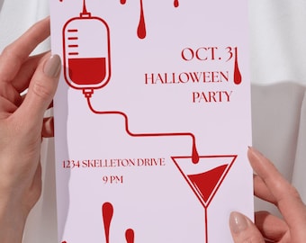 Blood Bag Martini Halloween Party Invitation Template
