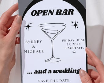 Open Bar Save the Date Template - Black and White (e-vite or printable)