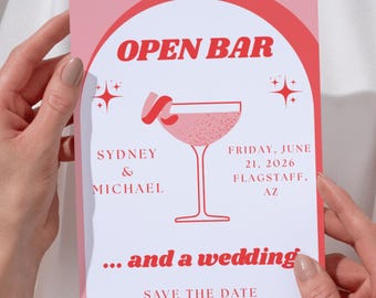 Pink Cocktail Open Bar Save The Date
