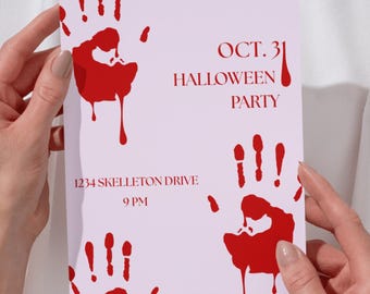Halloween Party Invitation - Handprints - Editable Template
