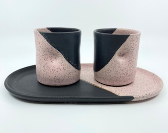 Handmade Ceramic Dimple Mug and Plate Set