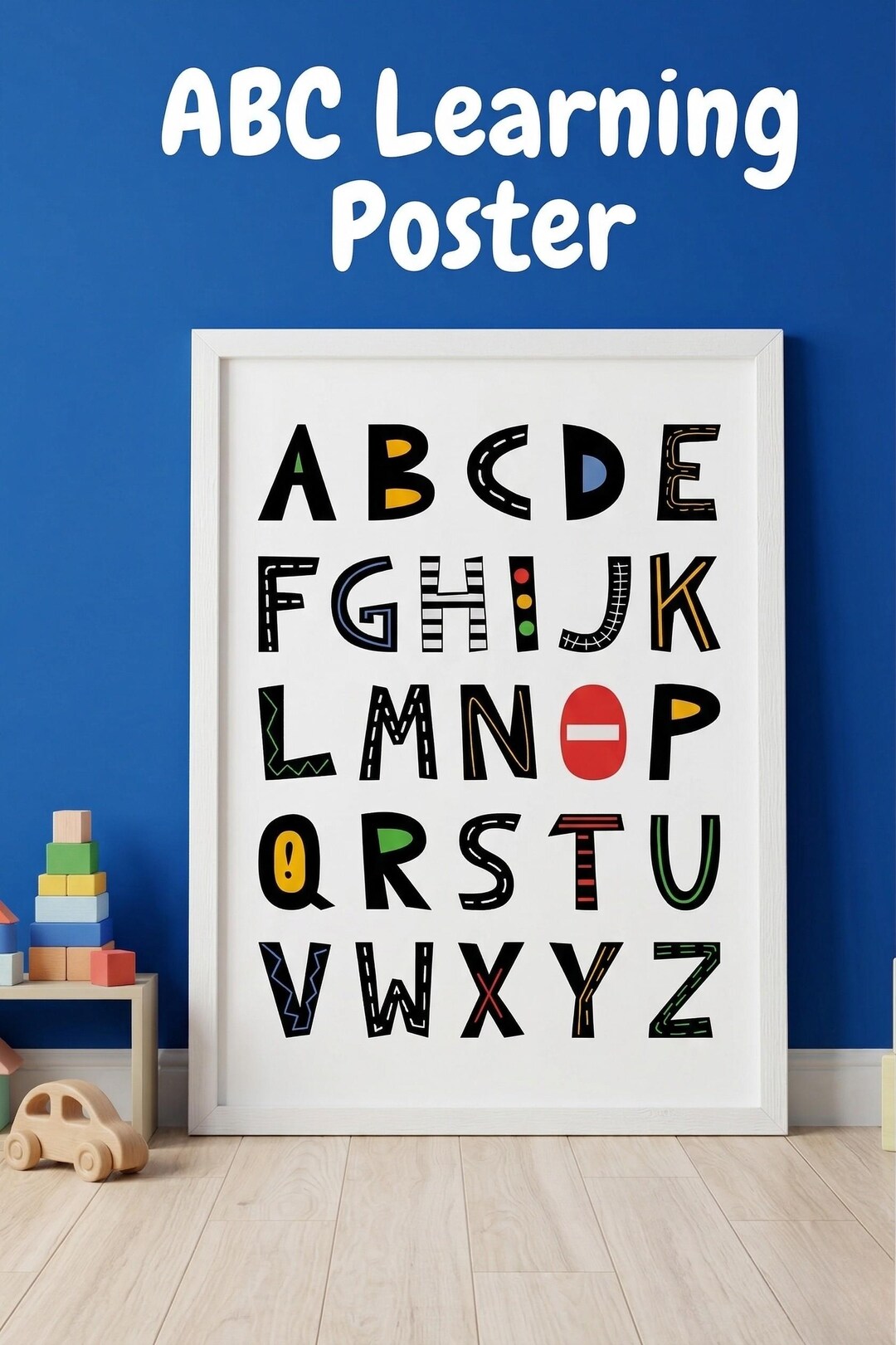 Alphabet Poster for Kids Room, ABC Learning Wall Art, Road Theme ...