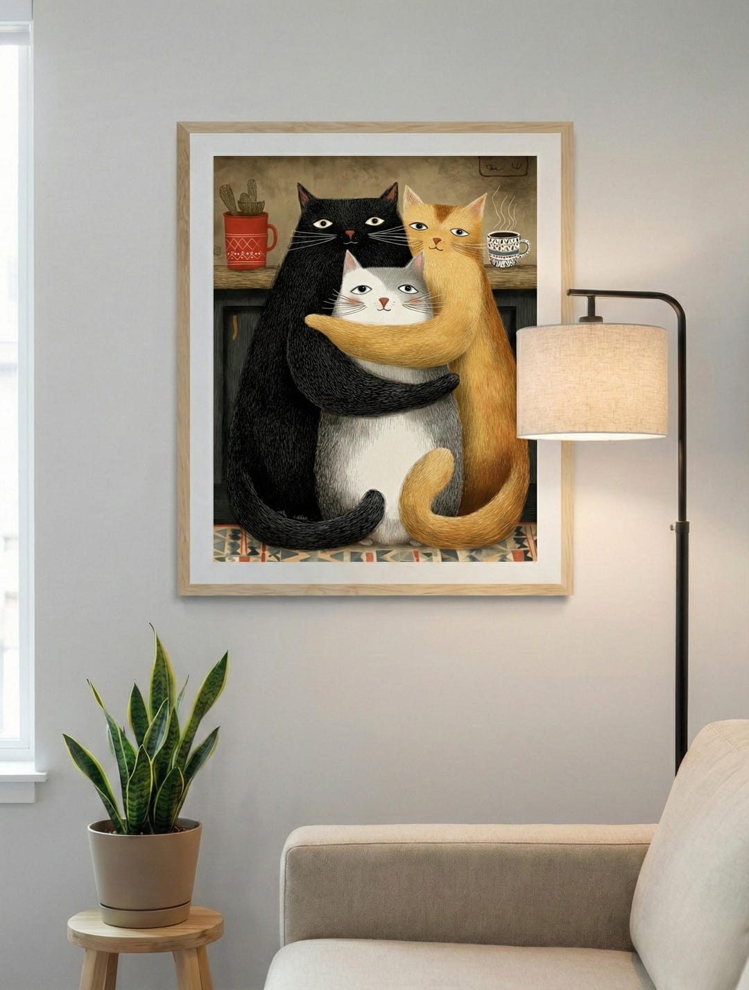 Whimsical Cat Family Wall Art Printable, Cute Cat Illustration, Cozy ...