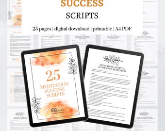 Roteiros de Meditação Guiada para o Sucesso – 25 PDFs de Meditação para Impressão para Foco, Motivação, Confiança, Atenção Plena e Autoajuda