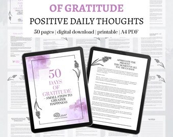 50 Days of Gratitude: Daily Gratitude Journal & Reflection Workbook – Positive Thought Prompts Printable Digital Download